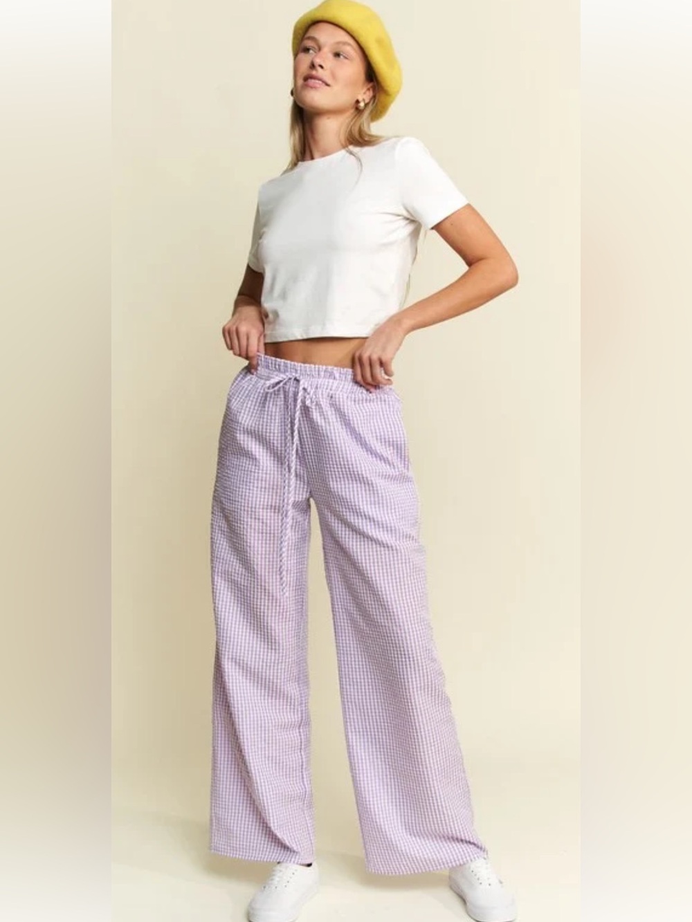Jade By Jane - Lavender Wide Leg Gingham Pants